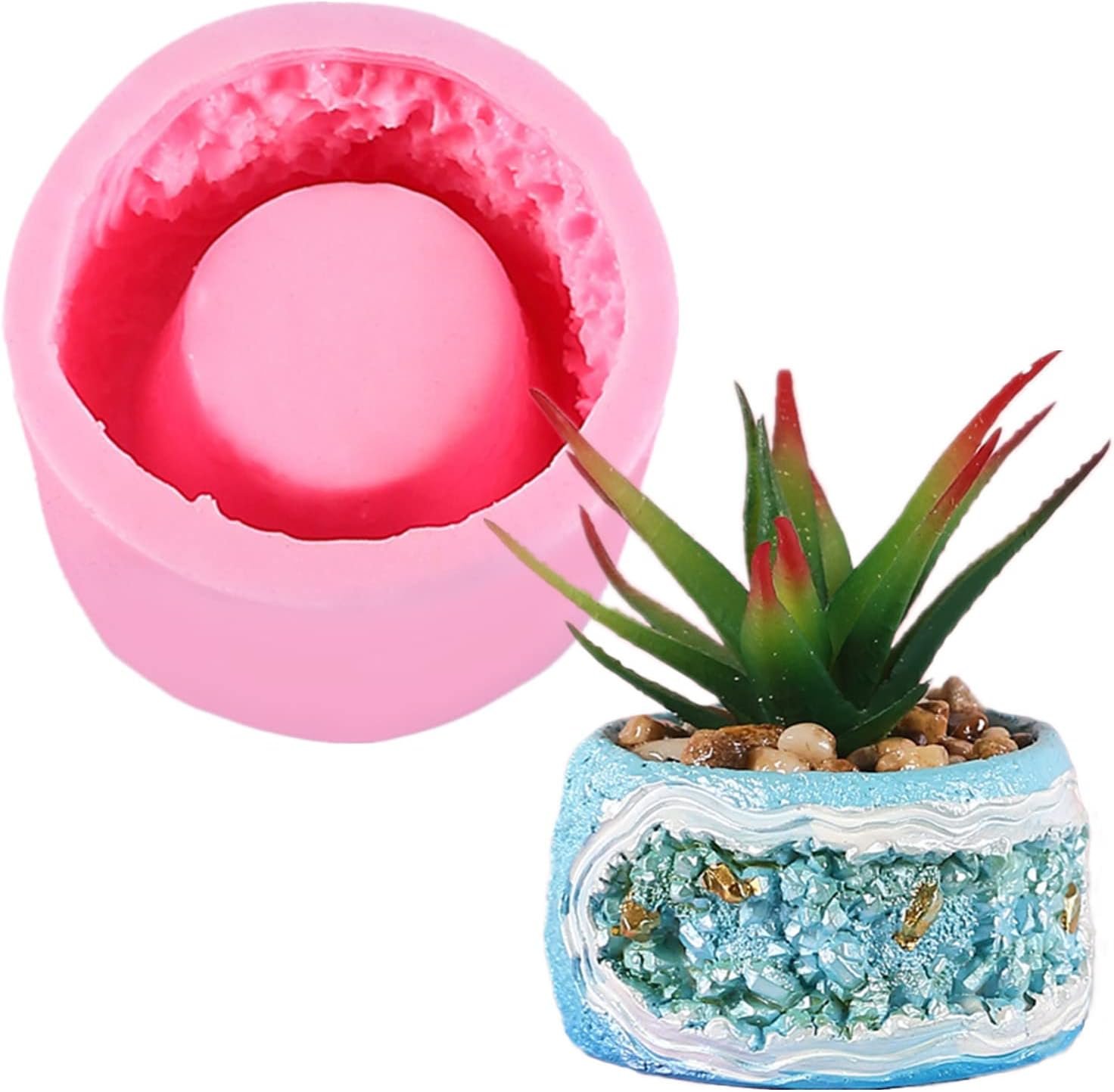 646d22b5cc44cd082d5897cb-small-round-spar-shaped-concrete-flower Pink planter mould size-7.3*4.3*4.3 QTY-min 12pcs - Image 1