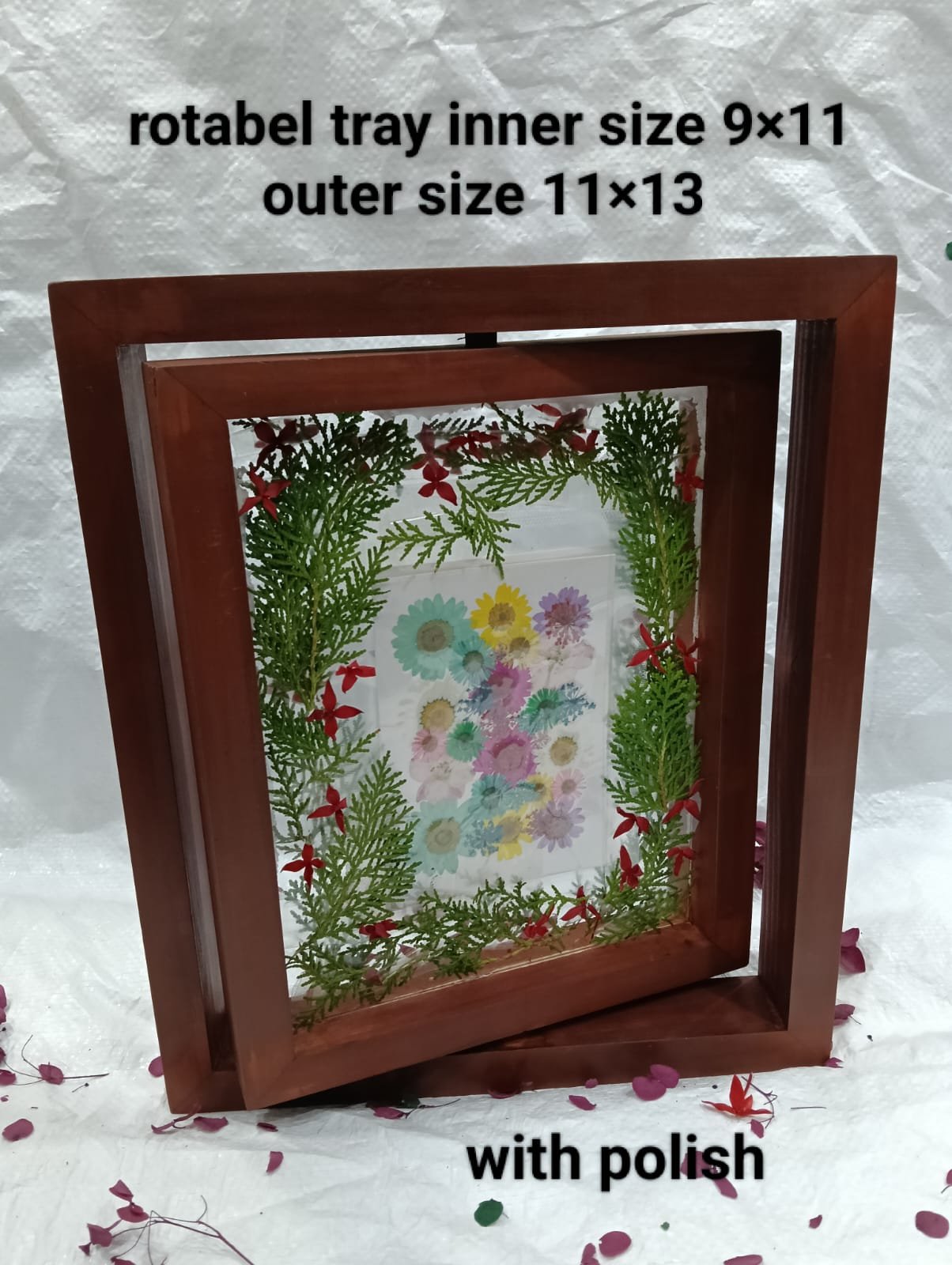 WhatsApp Image 2025-06-27 at 3.25.06 PM rotable wooden tray size 11x13 with polish - Image 1